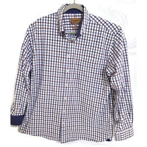 Schoffel‎ Shirt Mens 17.5 White Purple Blue Check Classic Fit Long Sleeve Cotton